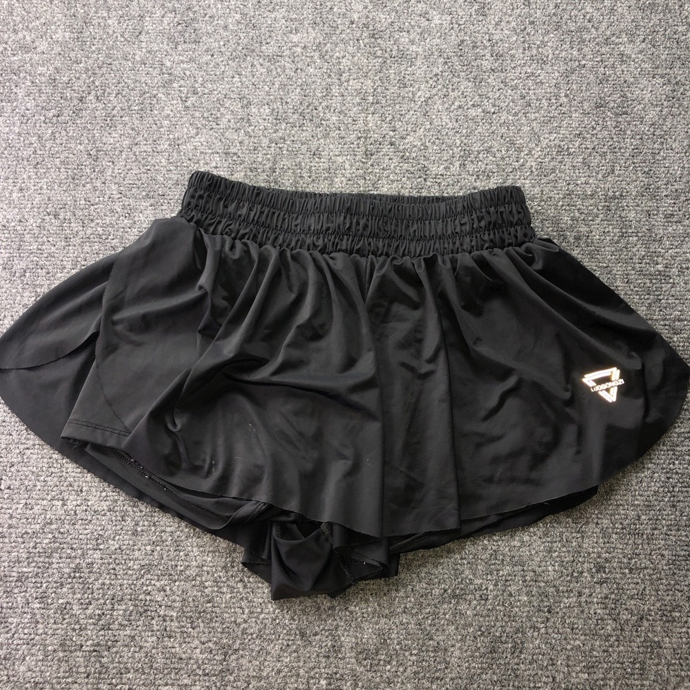 LUOGONGZI Black Flowy 2-in-1 Running Shorts High Waisted Athletic Skort Small